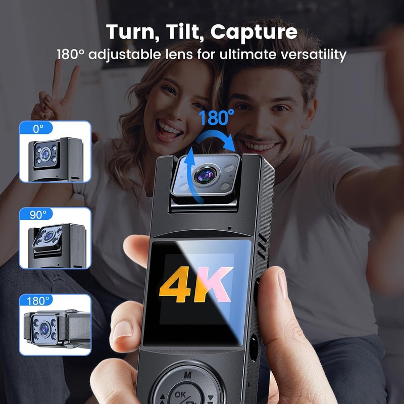 BOBLOV Body Camera with 180°Rotatable Lens, 4K/48MP Small Body Camera, Night Vision Function, Easy to Use and Take for Lecture, Traveling, Pet Walking and Outdoors Activities (4K-256GB) - Image 3